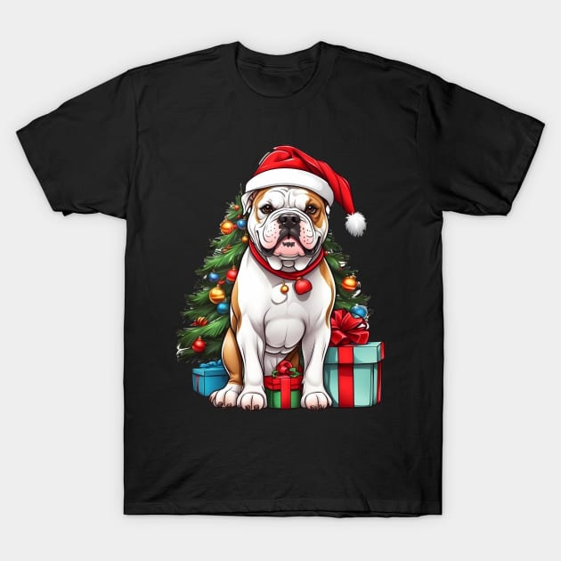 Christmas American Bulldog Santa Hat Xmas Family Sweater T-Shirt by Fox Dexter